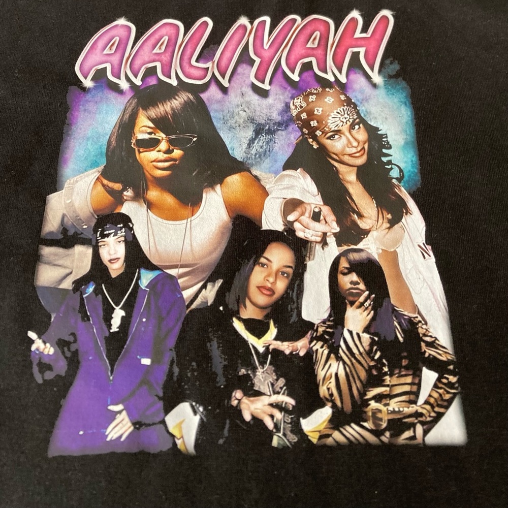 Aaliyah Collage R&B Soul Hip Hop Rap Tee Women’s Black Size M NWT